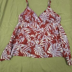 Hawaiian Floral Red and White Women's Swim Top